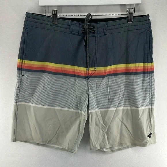 Rip Curl Blue and Red - Board Shorts with Retro Stripes - Lay Days - Size 34 - Picture 1 of 8